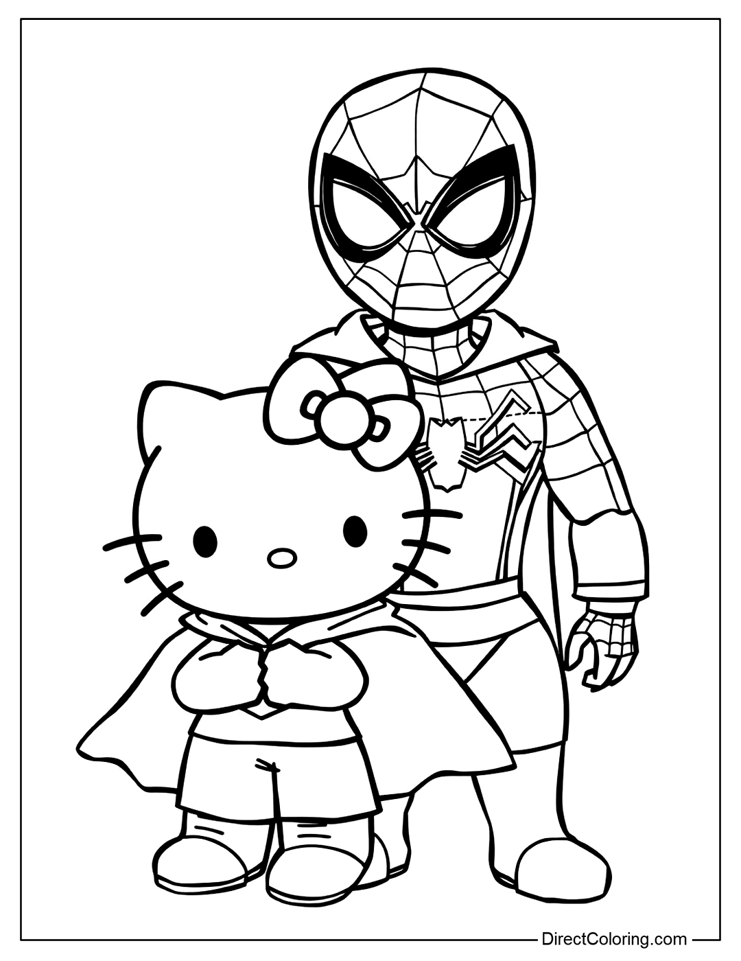 Hello Kitty and Spiderman Color Page